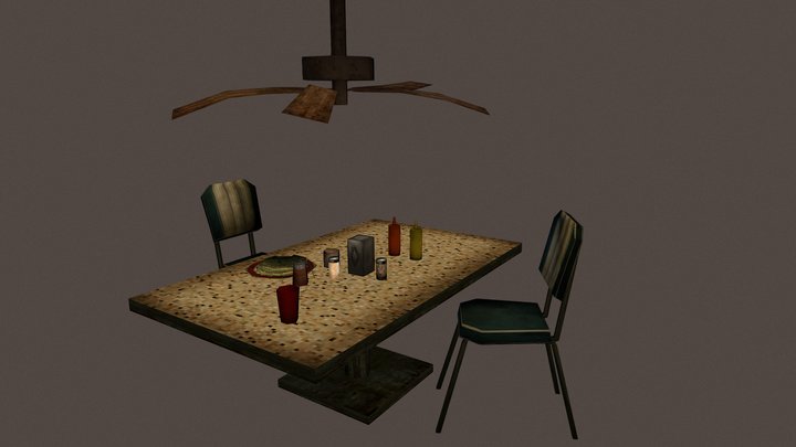 Abandoned Diner Table- Low Poly 3D Model
