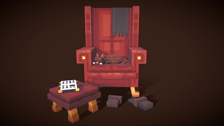 Cat on a cozy grandfathers chair 3D Model