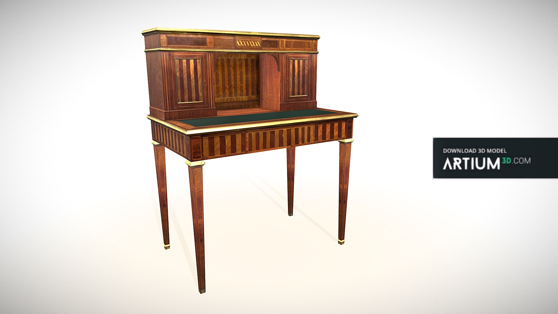 3D model Secretaire of Louis XVI – France, 19. century - This is a 3D model of the Secretaire of Louis XVI – France, 19. century. The 3D model is about a wooden desk with a sign.