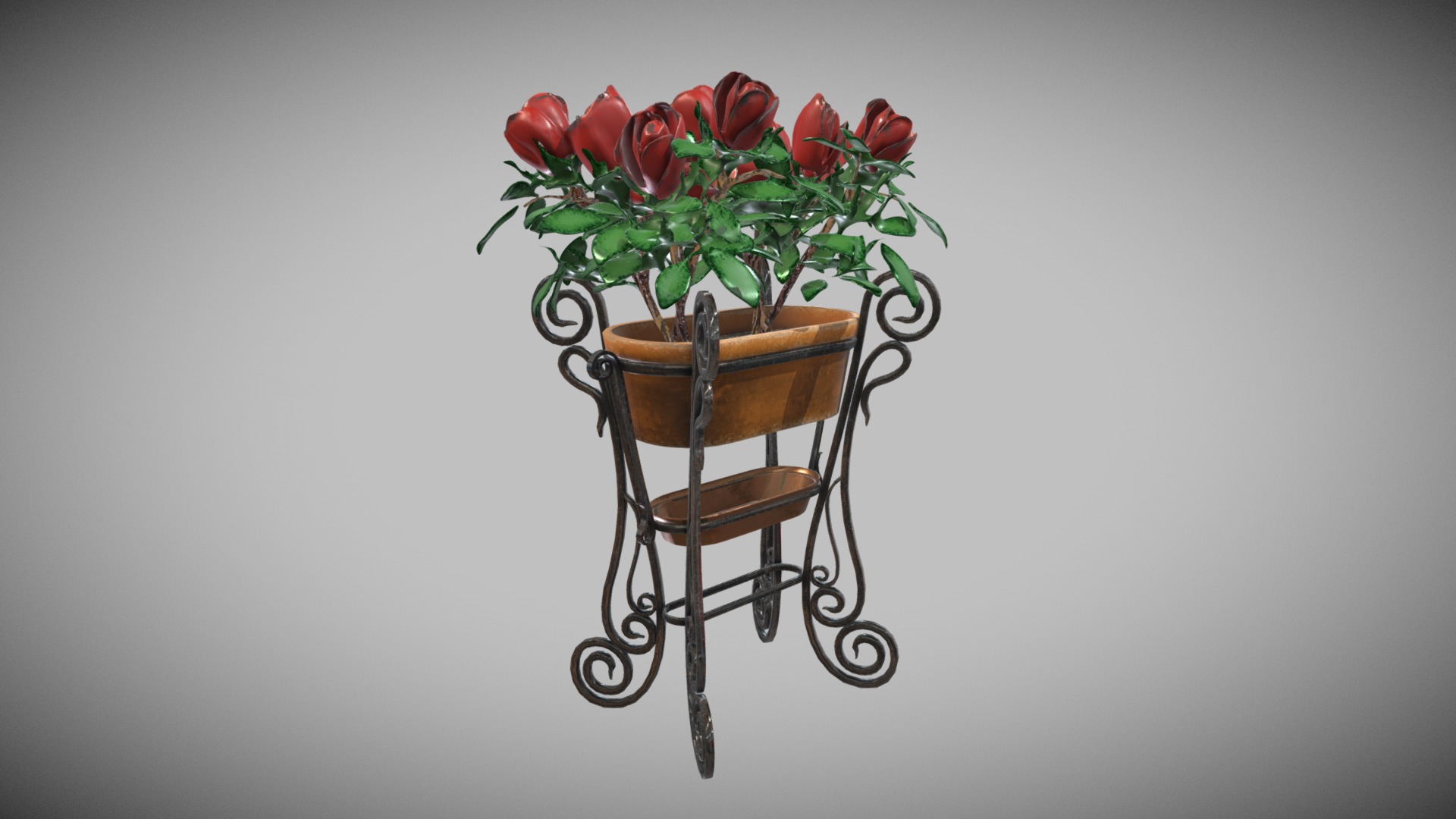 3D model Rose Garden Set – Support Ovulo - This is a 3D model of the Rose Garden Set - Support Ovulo. The 3D model is about a planter with red flowers.