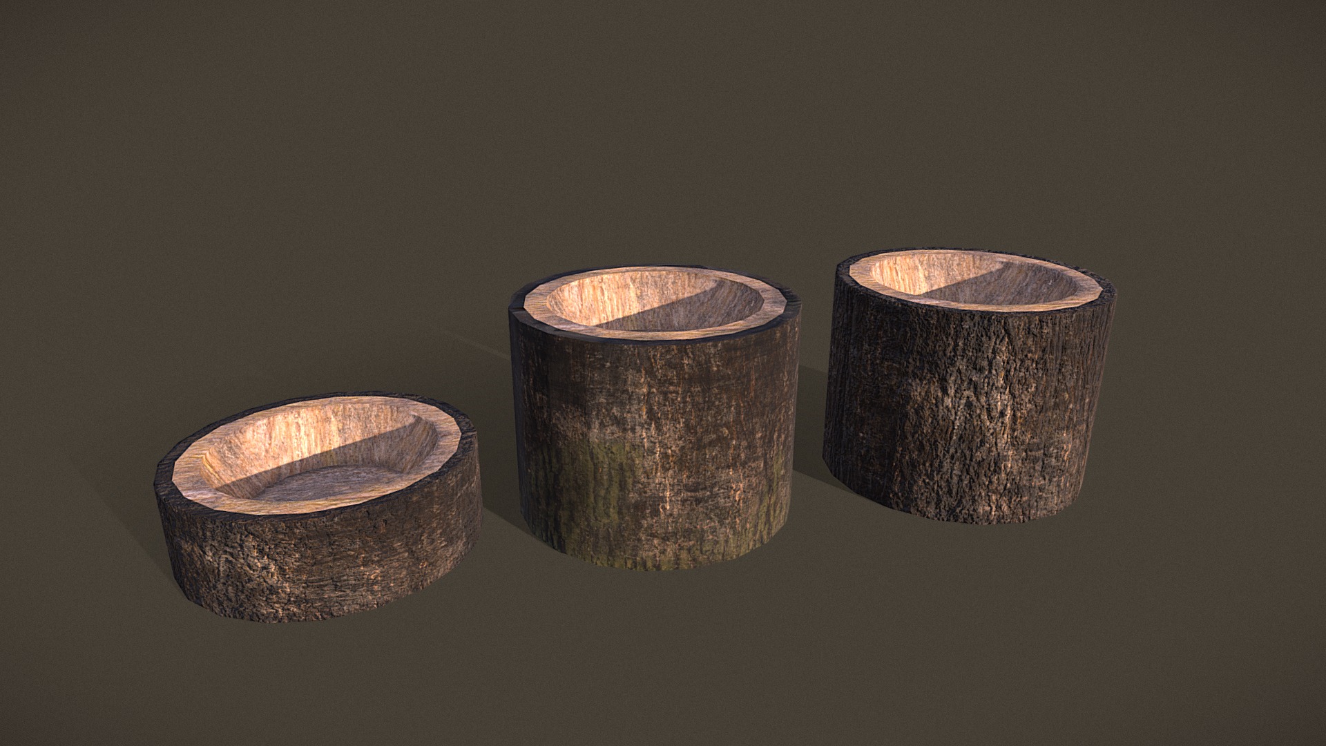 3D model Bark_bowl_package - This is a 3D model of the Bark_bowl_package. The 3D model is about a group of wooden bowls.