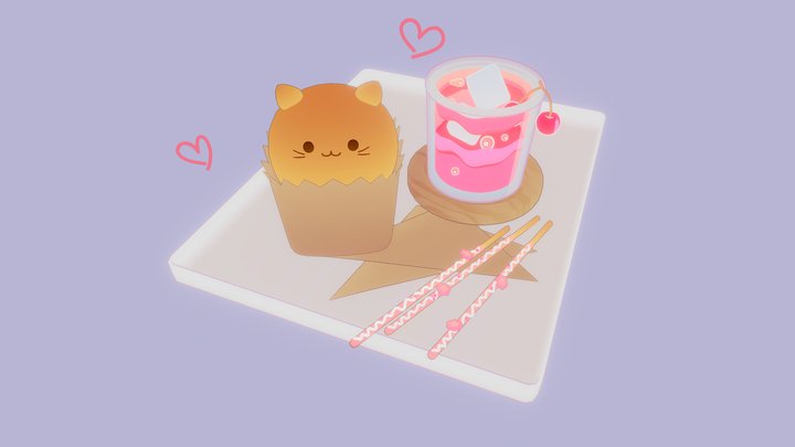 Cute caffe dessert 3D Model