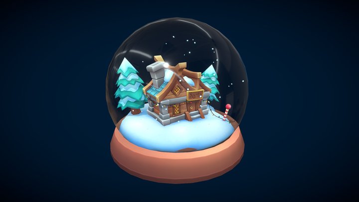 Christmas Santa House Glass Ball - Animated loop 3D Model