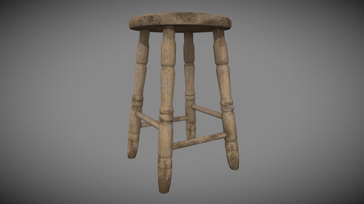 Wooden Stool | Game-ready Asset 3D Model