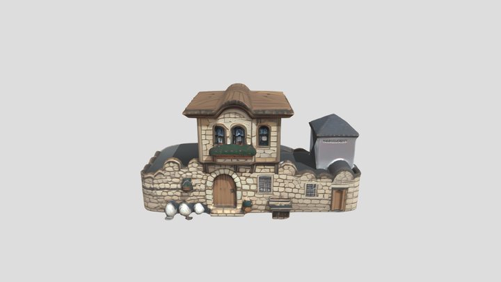 stone house with arched windows 3D Model