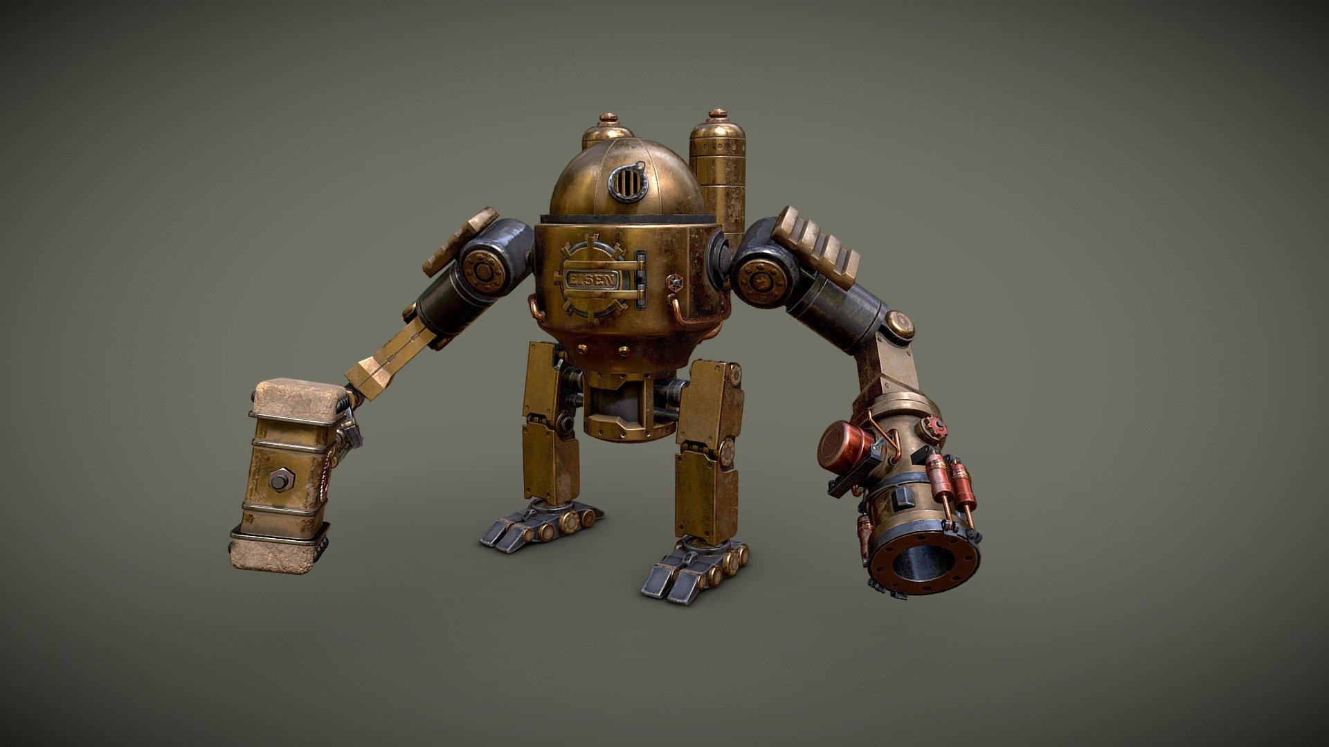 Steampunk Combat Robots Front View Stock Illustration