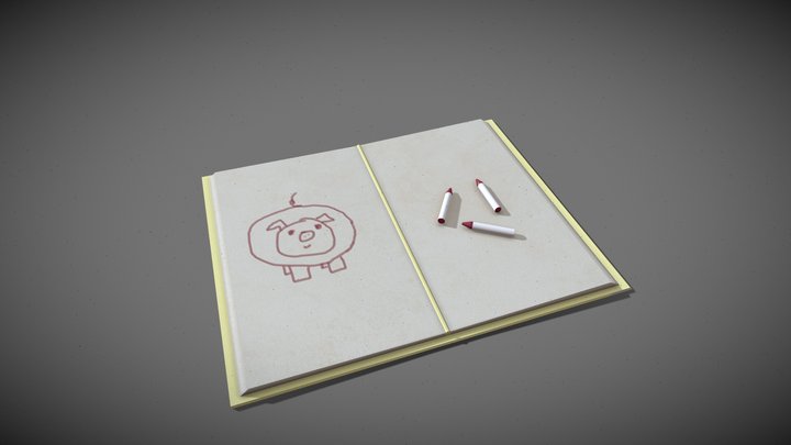 coloring book and crayons 3D Model