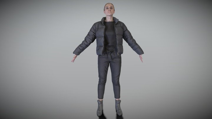 Charming blonde woman in black down jacket 166 3D Model