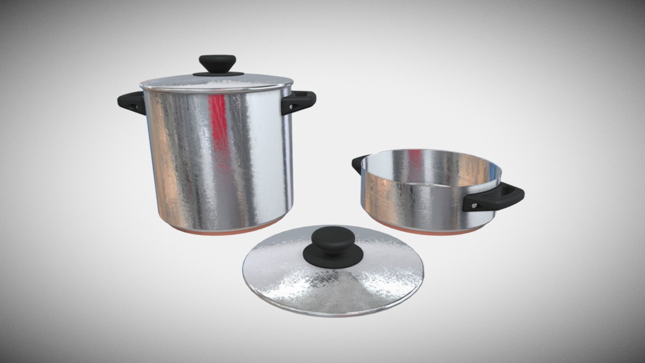 3D model Cooking Pots - This is a 3D model of the Cooking Pots. The 3D model is about a metal pot with a lid.
