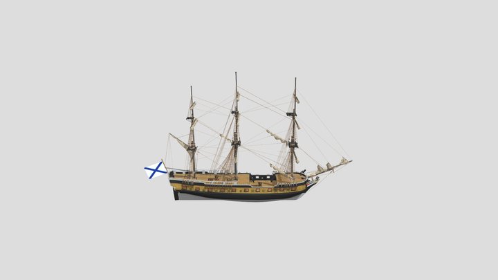 Russian-archipelago-frigate closed sails 3D Model