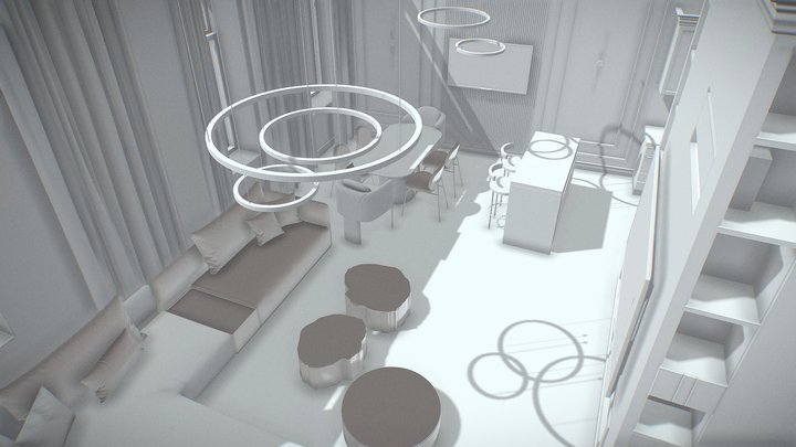 Livingroom Dark Interior Design 3D Model