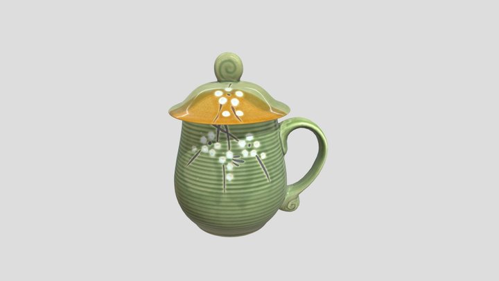Ceramic Mug with Ornate Handle and Lid 3D Model