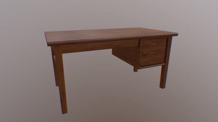 Wood Desk Table Interior 1 3D Model