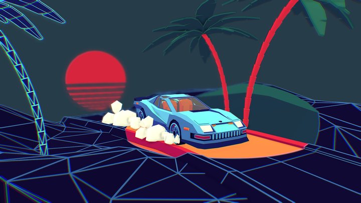 Retrowave LowPoly Car (Remake) 3D Model