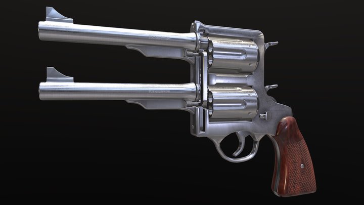 Absurd Double Barrel Revolver (4k Rigged) 3D Model