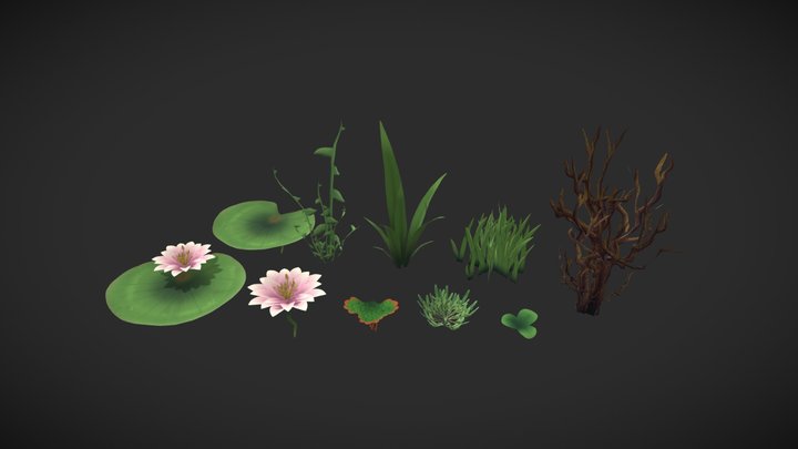 Stylized Foliage Set 3D Model
