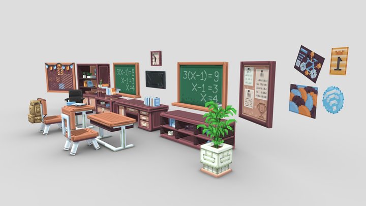 School Classroom Furniture Pack 3D Model