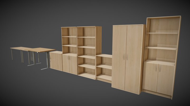Office Shelf Cabinets and Tables 3D Model