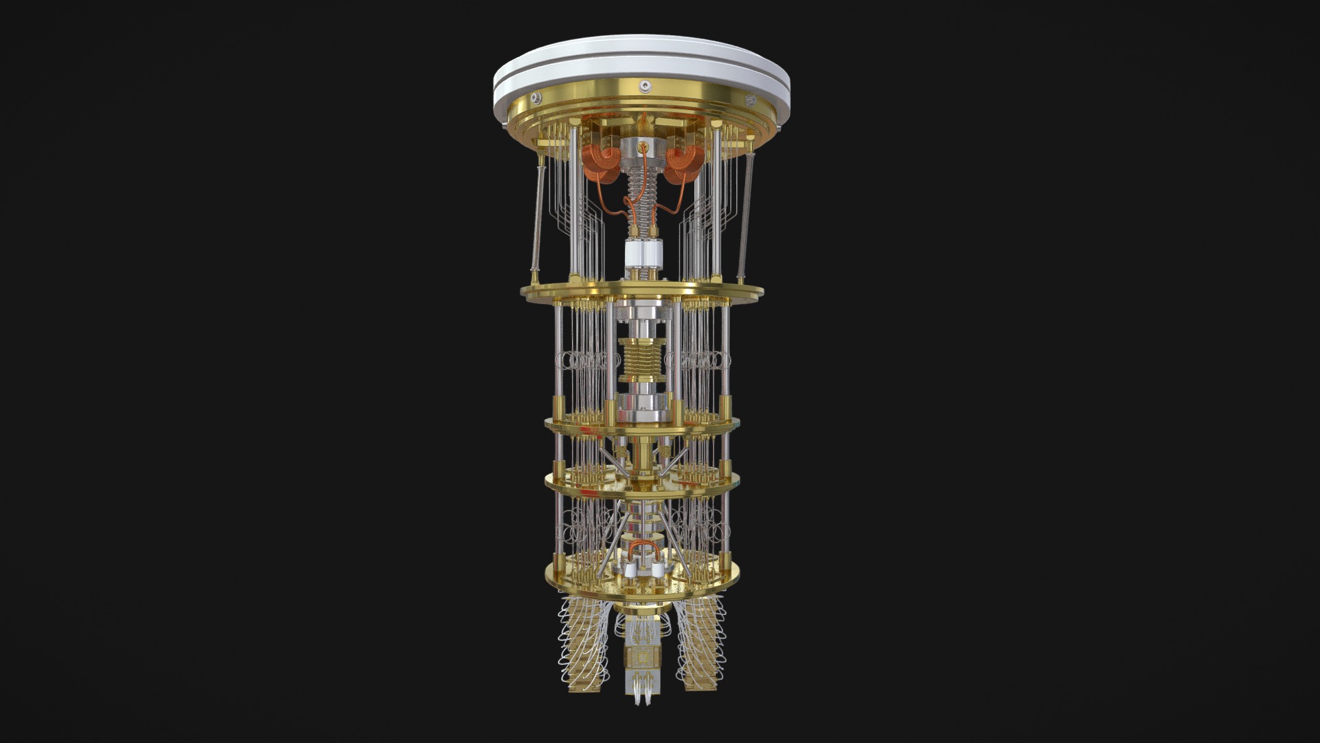 3D model Quantum Computer - This is a 3D model of the Quantum Computer. The 3D model is about a tall yellow and white tower with Space Needle in the background.