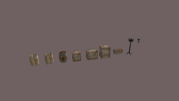 Torcia + Casse + Chest + Barili 3D Model