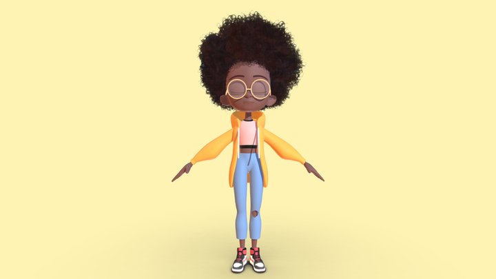 Afro Girl Character - A-Pose 3D Model