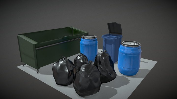 Garbage bags , cans . set (free) 3D Model