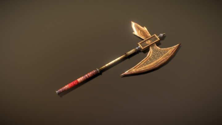 Ornate Axe, Ancient Weapon of Bronze, Iron 3D Model