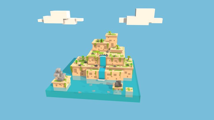 Tropical Voxel Island 3D Model