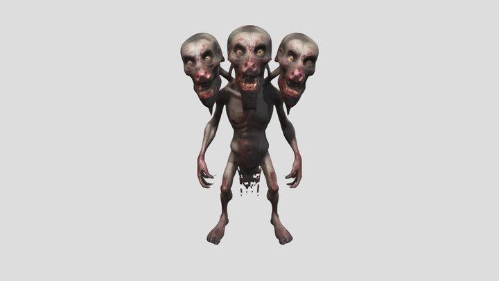 Three headed pig zombie T-Pose #halloween# 3D Model