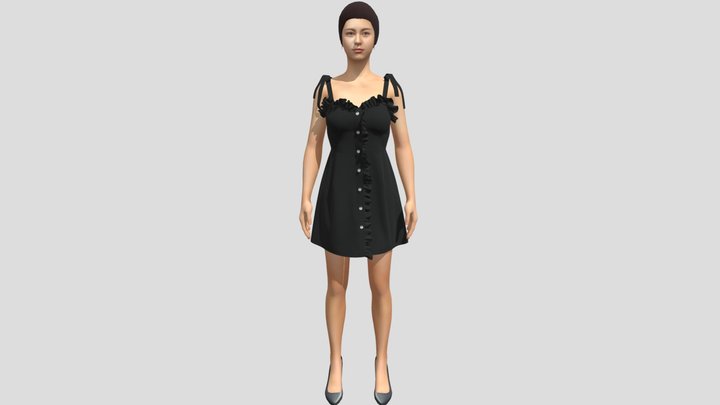 Black halter dress黑色吊带连衣裙 3D Model