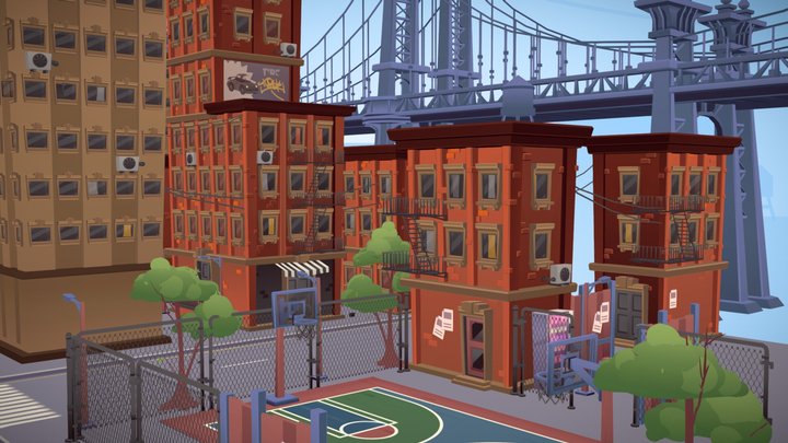🏬 Lowpoly Brooklyn street hood assets 3D Model