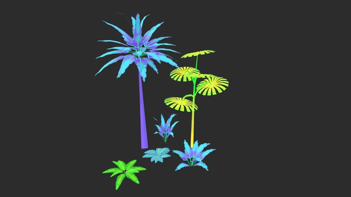 Stylized Low Poly Exotic Plants Collection 3D Model