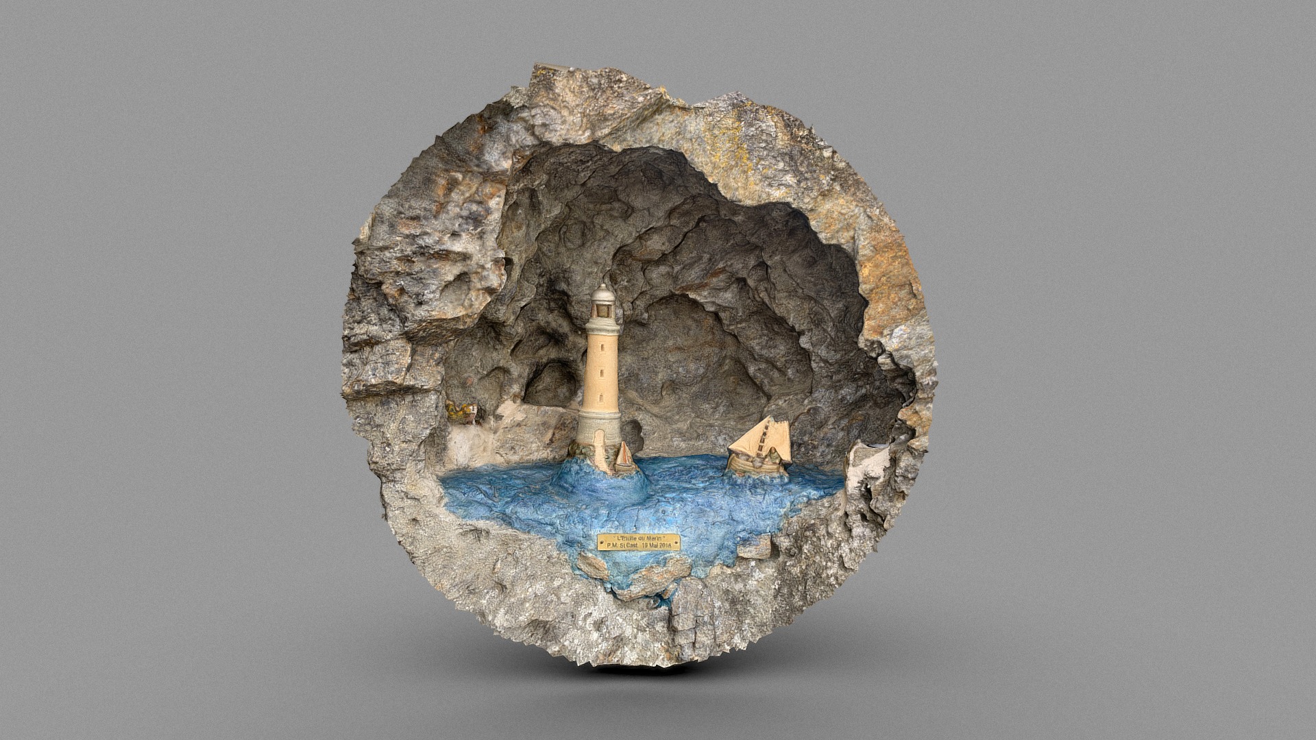 3D model Lighthouse beacon model - This is a 3D model of the Lighthouse beacon model. The 3D model is about a rock with a blue and white design on it.