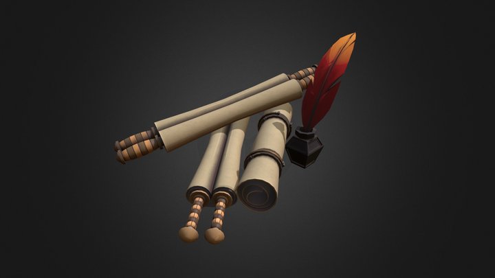 Parchments, ink and feather 3D Model