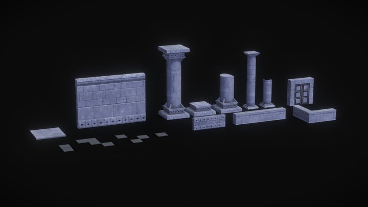 Stylised Modular Temple Kit 3D Model
