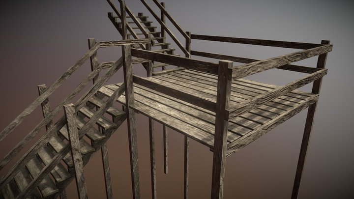 Wooden Stairs and platform 3D Model