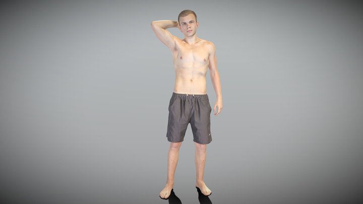 Muscly young man in black shorts 116 3D Model