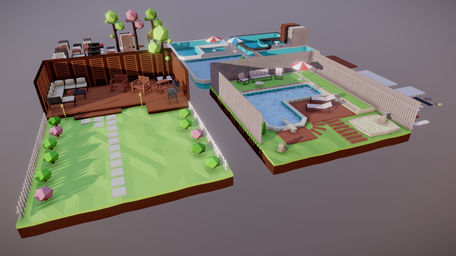 3D model Low Poly Backyards Pack - This is a 3D model of the Low Poly Backyards Pack. The 3D model is about a model of a house.