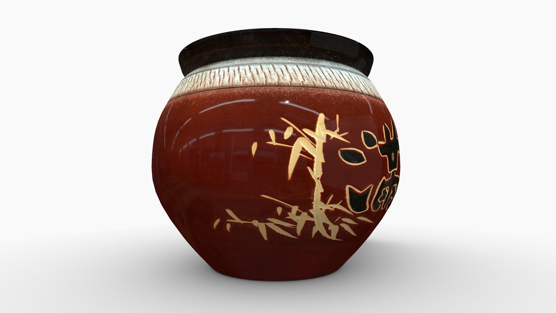 3D model 【3D模擬-上等】10斤棗紅『 滿足 』米甕展示 - This is a 3D model of the 【3D模擬-上等】10斤棗紅『 滿足 』米甕展示. The 3D model is about a red vase with a black lid.