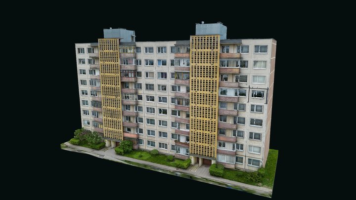 9 floor apartment building before the renovation 3D Model