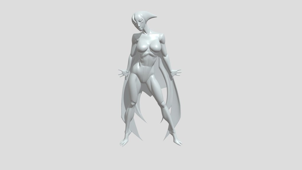 pink humanoid female creature with flowing cape