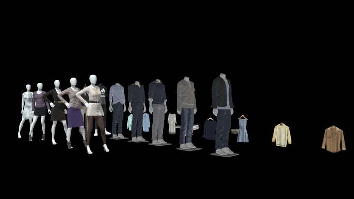 Clothes And Mannequins Collection 3D Model