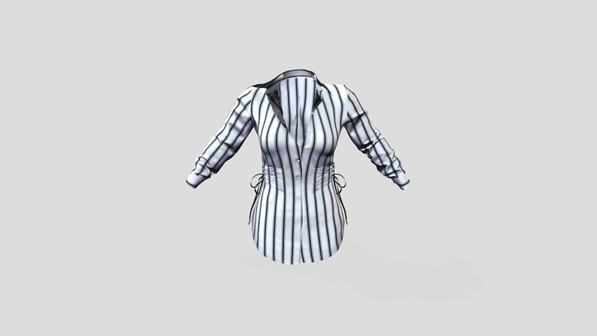 3D model Open Chest Corset Waist Striped Shirt Top Jacket - This is a 3D model of the Open Chest Corset Waist Striped Shirt Top Jacket. The 3D model is about a black and white drawing of a black and white striped dress.