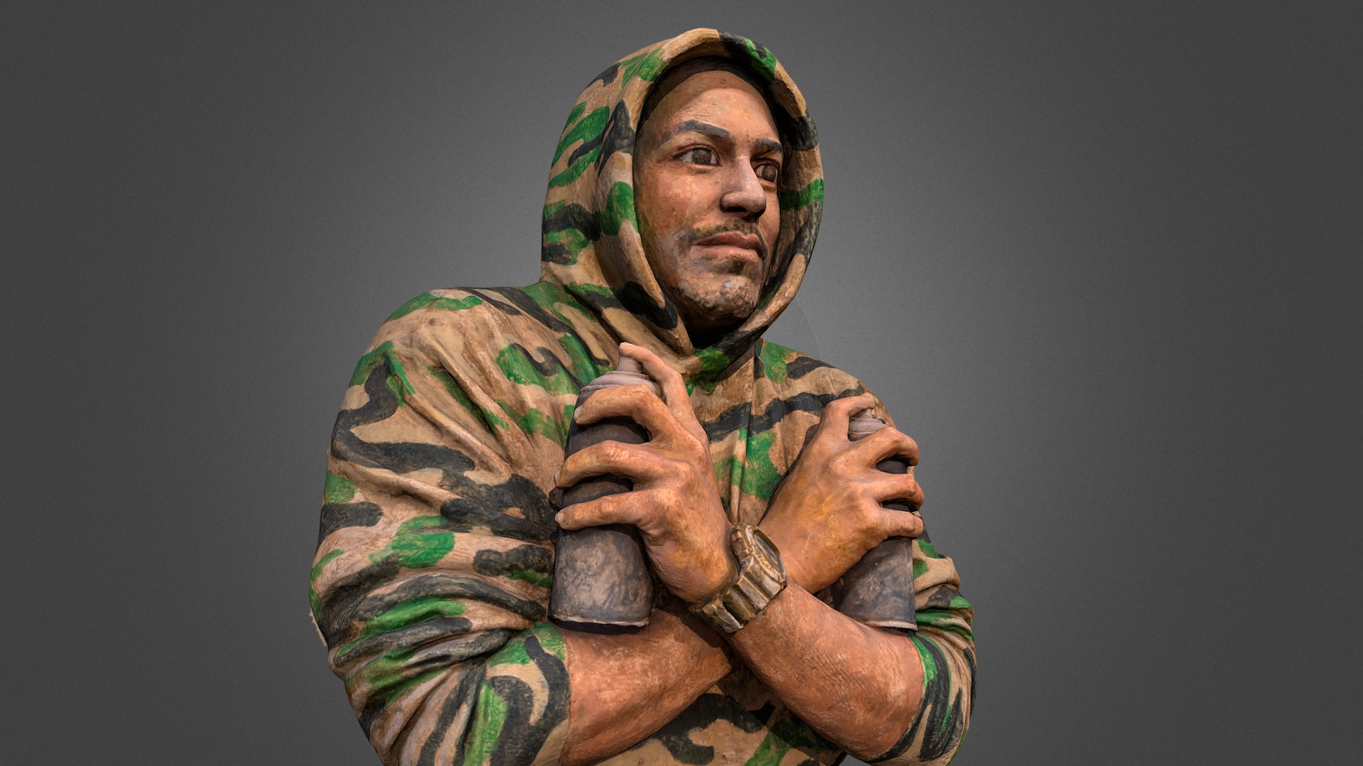 3D model Graffiti Artist,  paper mache bust sculpture - This is a 3D model of the Graffiti Artist,  paper mache bust sculpture. The 3D model is about a man with his hands together.