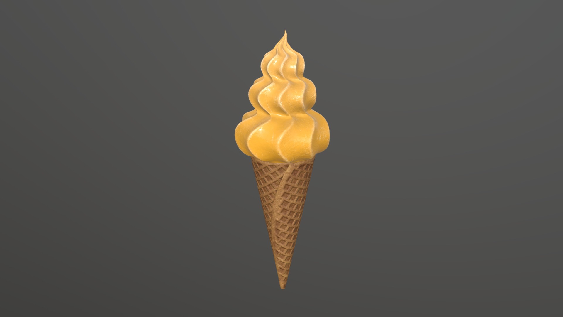 3D model Ice cream in waffle cone - This is a 3D model of the Ice cream in waffle cone. The 3D model is about a cone with a yellow substance.