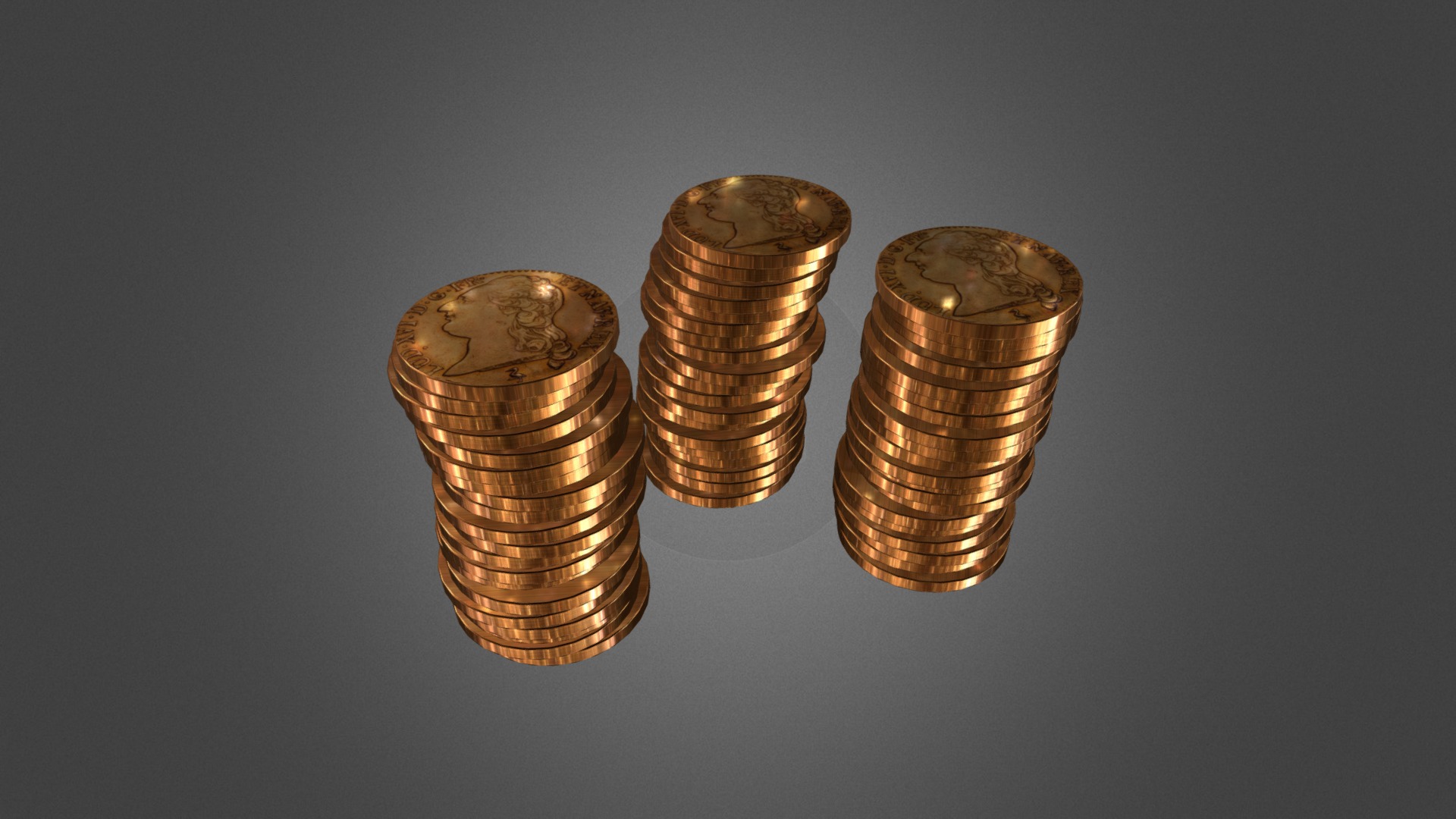 3D model Golden coins - This is a 3D model of the Golden coins. The 3D model is about a group of gold coins.
