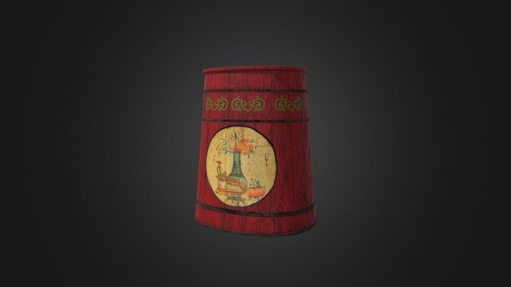 Old red chinese barrel 3D Model