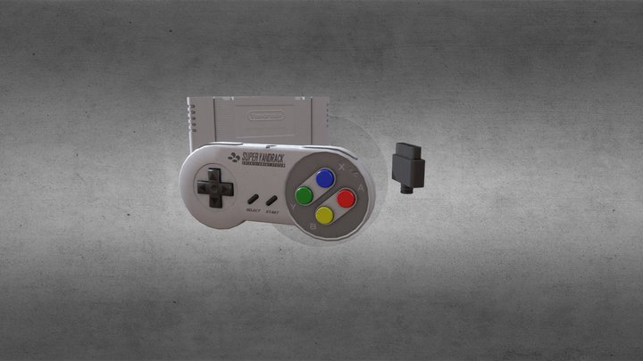 SNES Controller and Cartridge 3D Model