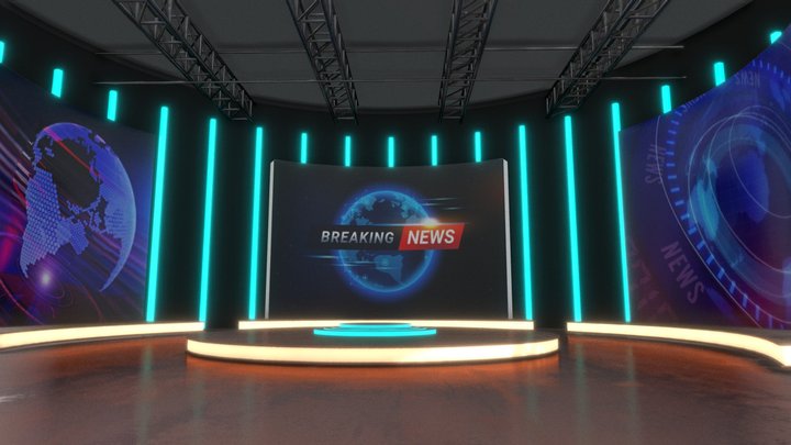 Bluish Interior Of Broadcast News Studio 3D Model
