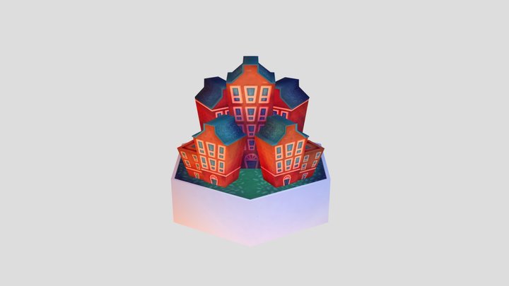 Low Poly City Tile 3D Model
